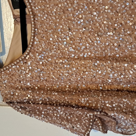 EUC Women's Adrianna Papell Flutter Sleeve Sequin/Beaded Dress - Picture 8 of 12